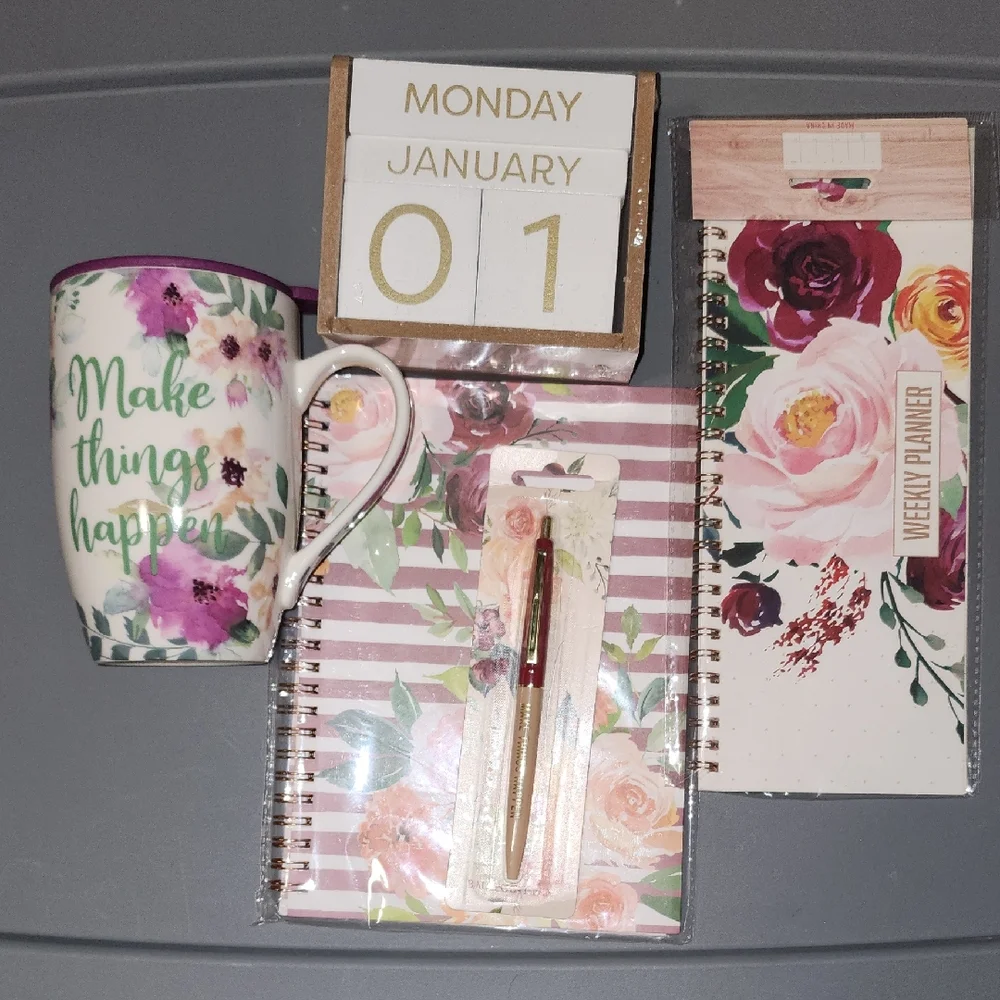 Floral Mug & Stationary Set with Inspirational Quote